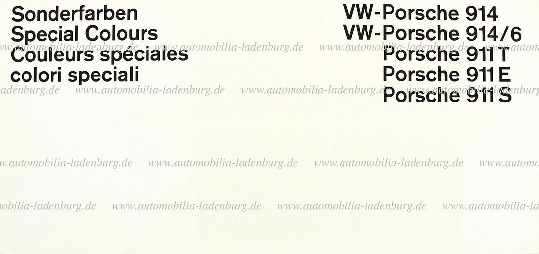 PORSCHE 1969 (W9), color chart extra colors Porsche types 914, 914/6, 911 T/E/S, 12 pages, good (1 of 2)
