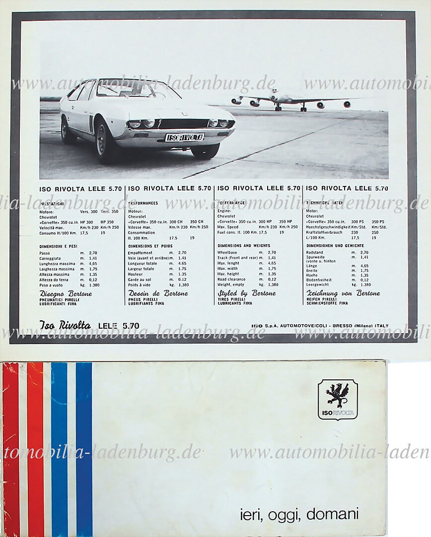 ISO RIVOLTA mixed lot with 2 pieces, among it sales brochure Iso Rivolta "ieri, oggi, domani", the (1 of 1)