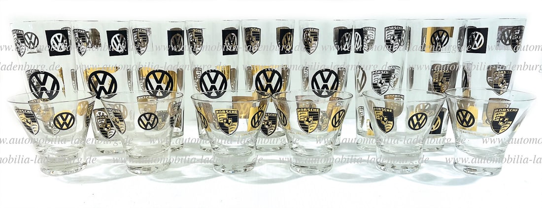 ESTATE CARL HAHN JR. mixed lot of 15 drinking glasses with imprint Volkswagen and Porsche   German (1 of 1)