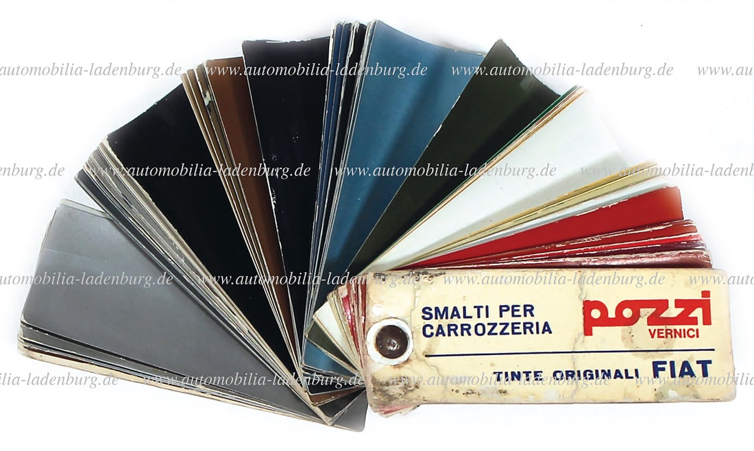 POZZI / FIAT 1976, color chart with all in all 149 paint samples, among others colors for Ferrari: POZZI / FIAT 1976, color chart with all in all 149 paint samples, among others colors for Ferrari like Rossa Corsa, Rosso Cina, Oro Metalizzato, Azzuro Metalizzato, Blu Scuro, Blu Medio, Blu Metalizza