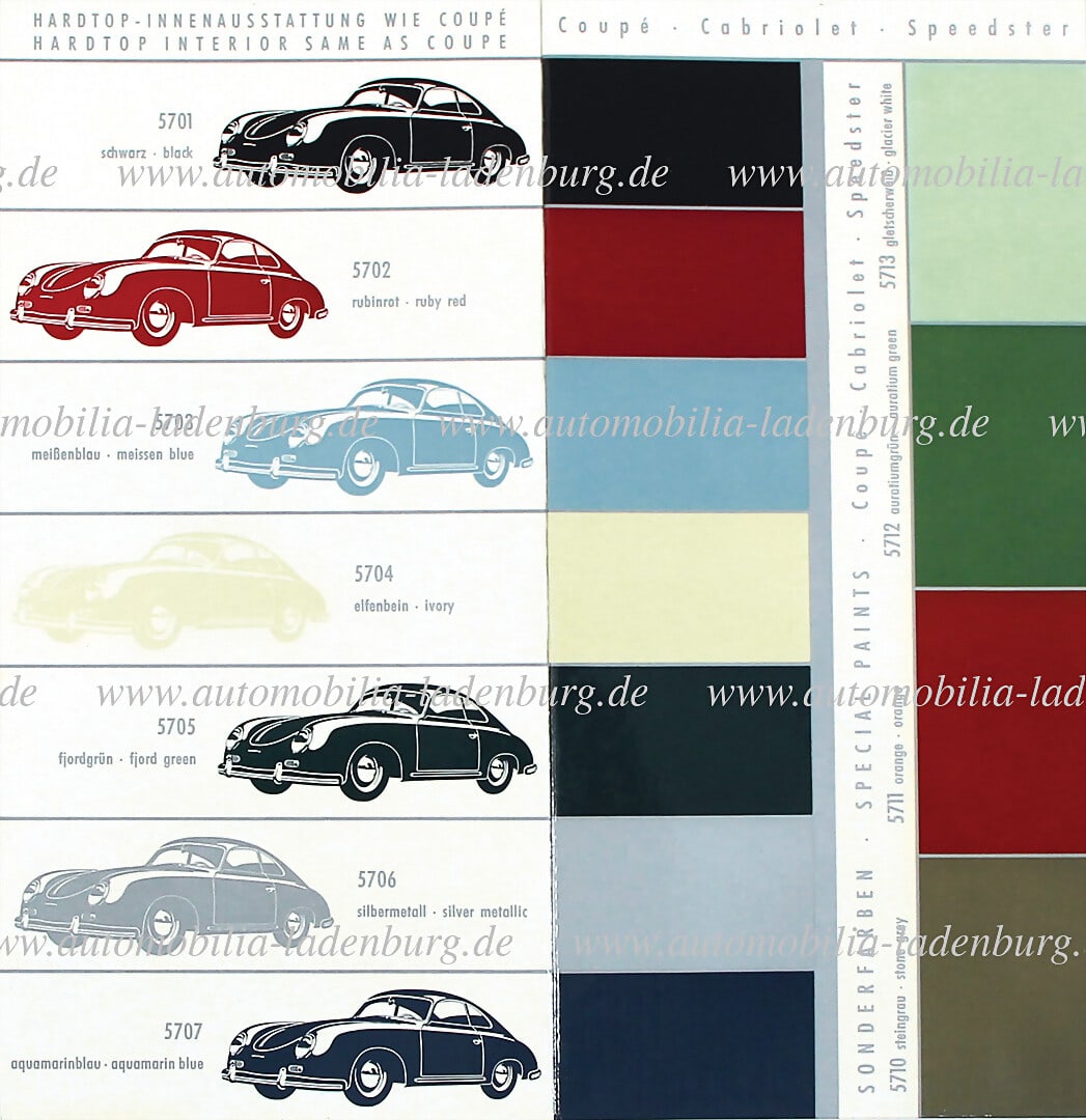 PORSCHE September 1957 (W15), color chart Porsche 356A, 4 pages, good condition   German Description (1 of 2)