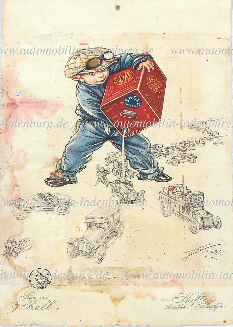 SHELL c. 1923, advertisement poster "Shell Nafta", on laid paper, several flaws were fixed on the (1 of 1)