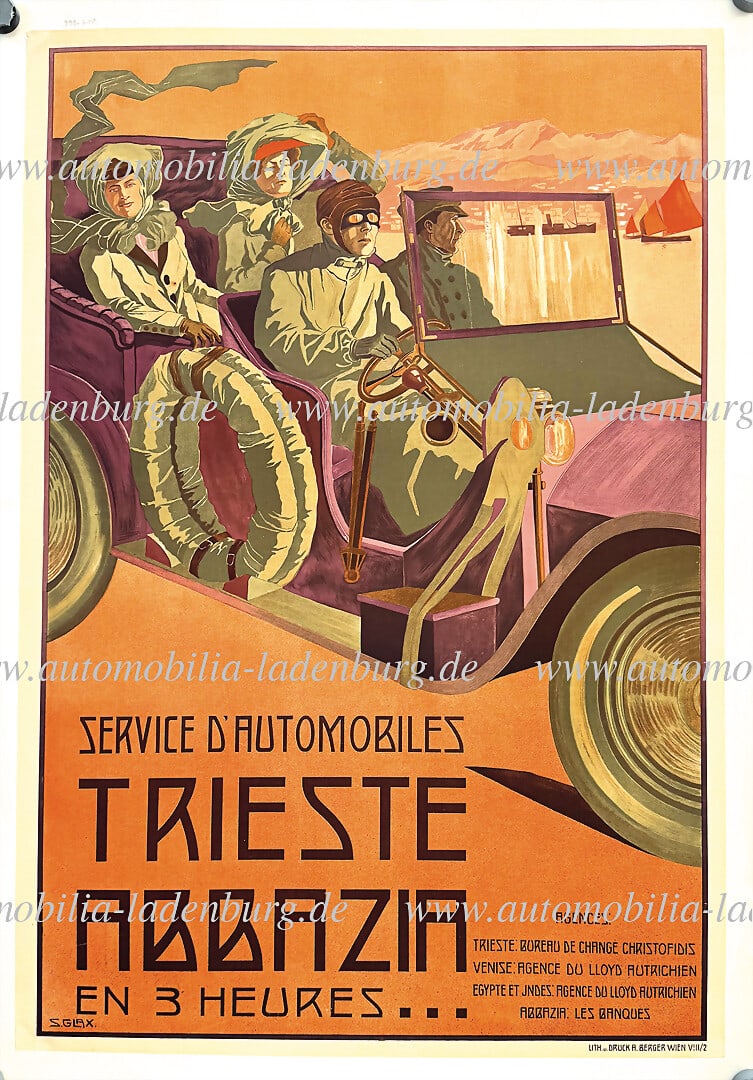 STEFANIE GLAX c. 1910, original advertisement poster "Service d´Automobiles Trieste Abbazia en (1 of 1)