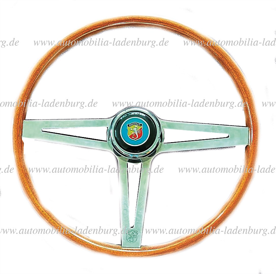 ABARTH original Abarth wood steering wheel with original horn button and Abarth engraving on the: ABARTH original Abarth wood steering wheel with original horn button and Abarth engraving on the steering wheel spoke in the middle, with a diameter of 38cm, good condition German Description ABARTH o