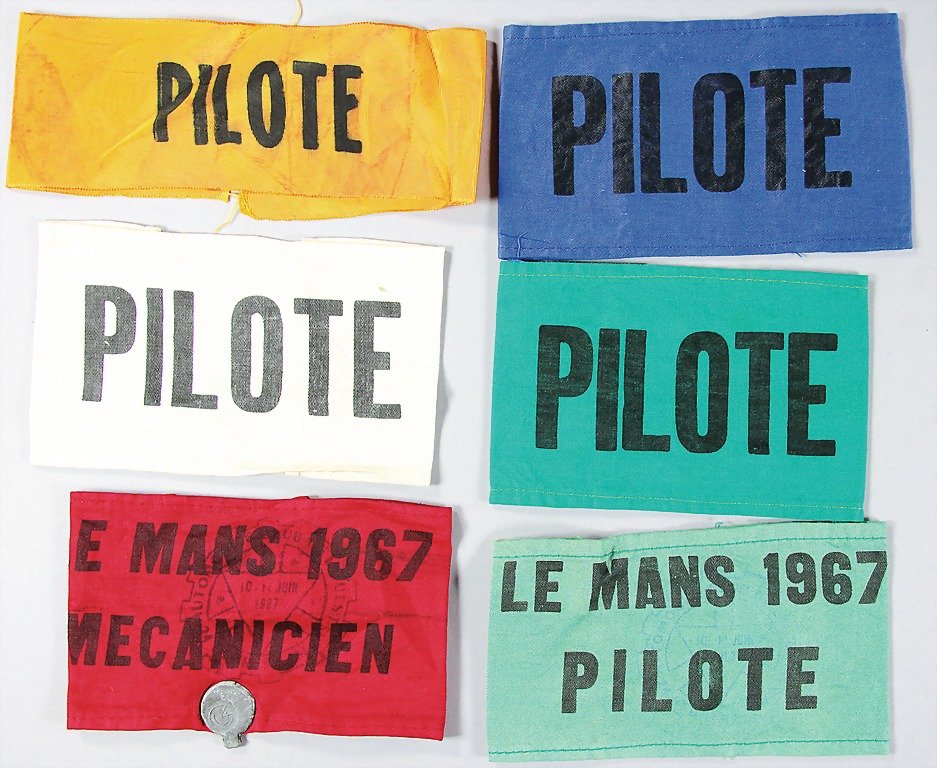 JACQUES SWATERS, mixed lot of armbands, exclusive: JACQUES SWATERS, mixed lot of armbands, exclusively Ferrari, 6 pieces, among them "Le Mans" 1967 pilot, armband probably of Mairesse/ Beurelys ( 3rd overall ranking on Ferrari 330 P4), 1 mechanic-armb
