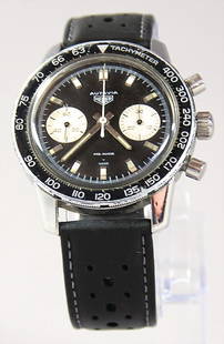 HEUER, men's watch, Autavia chronograph 7763 T, l: HEUER, men's watch, Autavia chronograph 7763 T, leather-watchstrap, svivel bezel, tacheometer-indication, without documents, without box German Description HEUER Herrenuhr, Autavia Chronograph 7763 T,