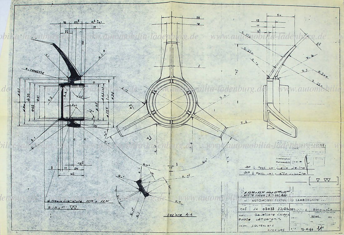 LAMBORGHINI 1966, original blueprint, Lamborghini Miura, construction drawing center lock, scale 1:1 (1 of 1)