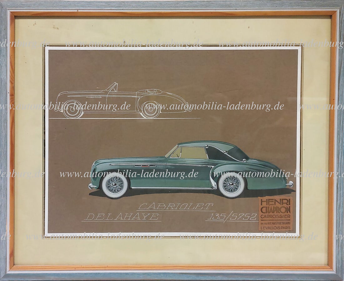 HENRI CHAPRON original gouache design drawing, Delahaye 135 Cabriolet, picture size 30x39cm (frame (1 of 1)