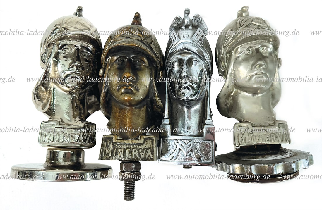 MINERVA Mixed lot of 4 Minerva radiator figures, various designs   German Description  MINERVA (1 of 1)