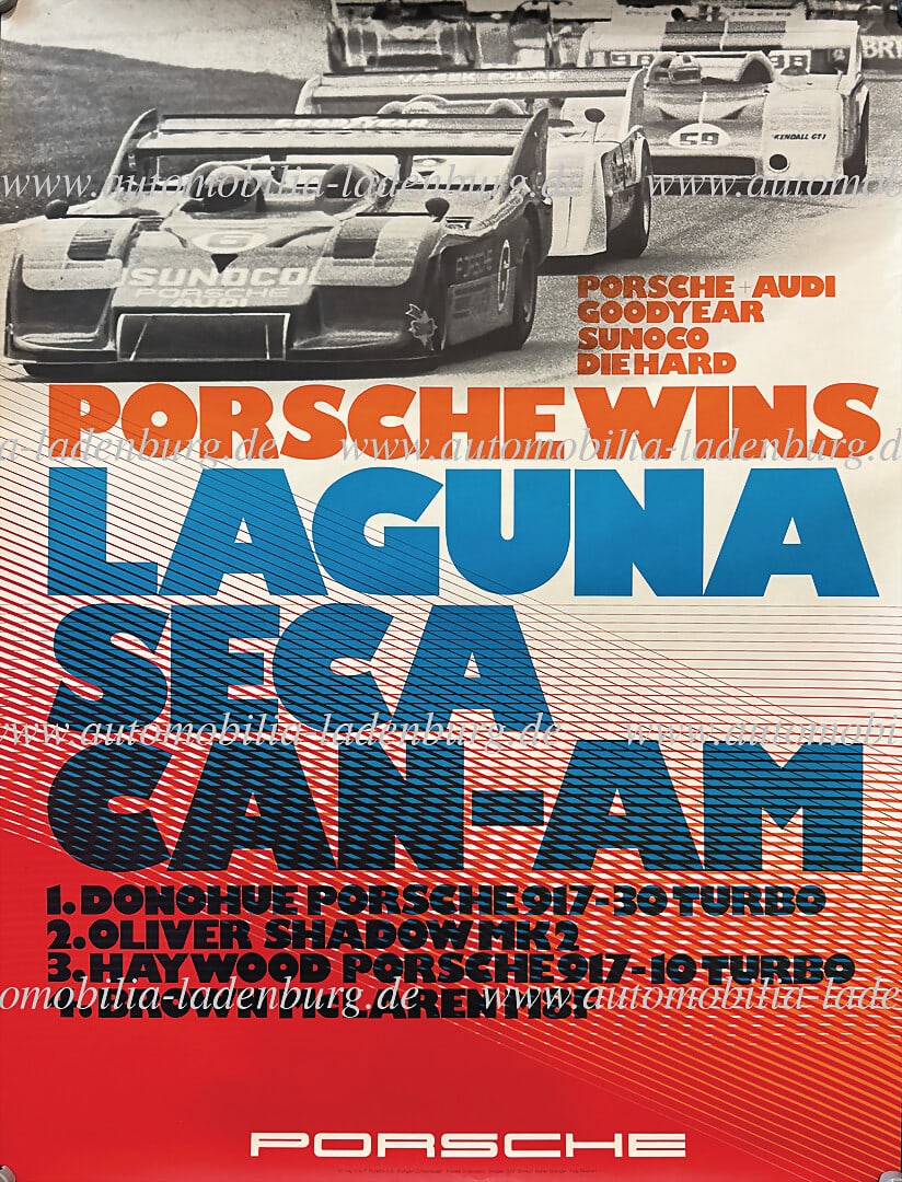 PORSCHE October 1973, racing poster Porsche wins Laguna Seca Can-Am, design Strenger, 101x76cm, (1 of 1)