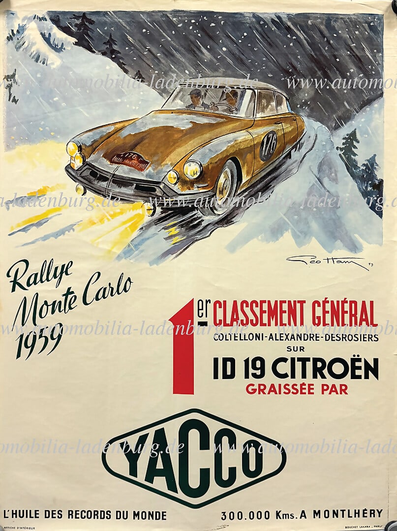 GEO HAM / YACCO 1959, original advertising poster "Rallye Monte Carlo 1959, 1er Classement General (1 of 1)
