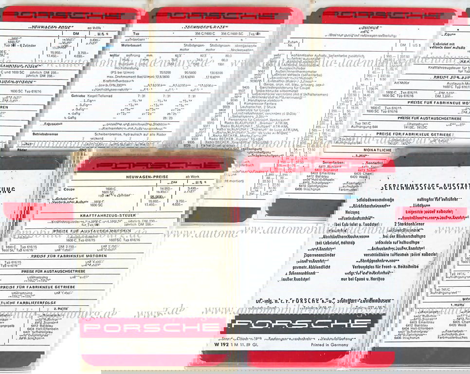 ESTATE OF HERBERT LINGE / PORSCHE Mixed lot of 3 small sellers information 6 pages each, including (1 of 1)