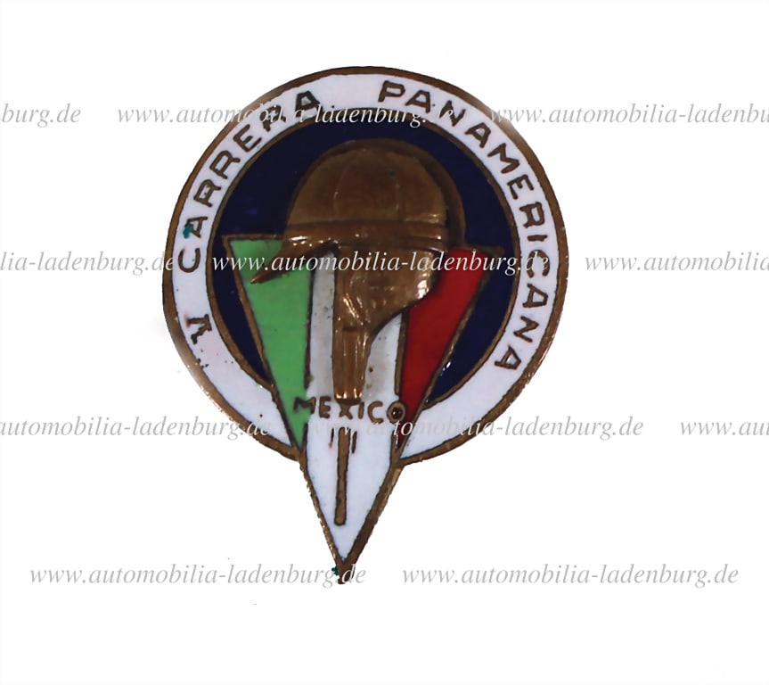 ESTATE OF HERBERT LINGE / PORSCHE 1954, enameled participant badge "V Carrera Panamericana Mexico",: ESTATE OF HERBERT LINGE / PORSCHE 1954, enameled participant badge "V Carrera Panamericana Mexico", Segura/Linge on Porsche 550 Spyder (#550-06), very rare German Description NACHLASS HERBERT LINGE / 