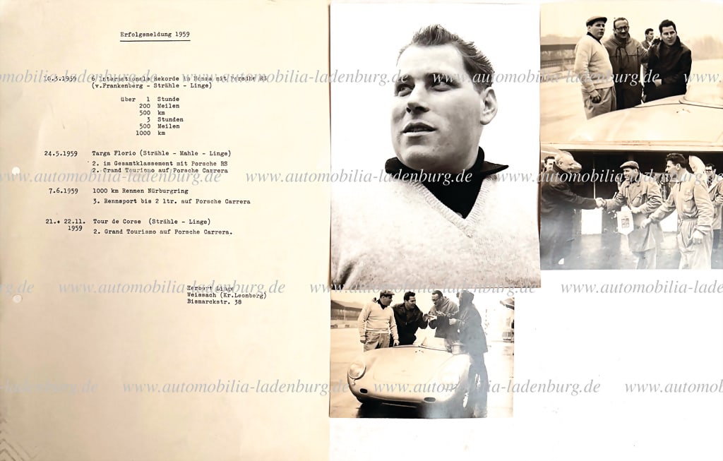 ESTATE OF HERBERT LINGE / PORSCHE 1959, mixed lot of 4 items, including 4 original b/w photos of (1 of 1)