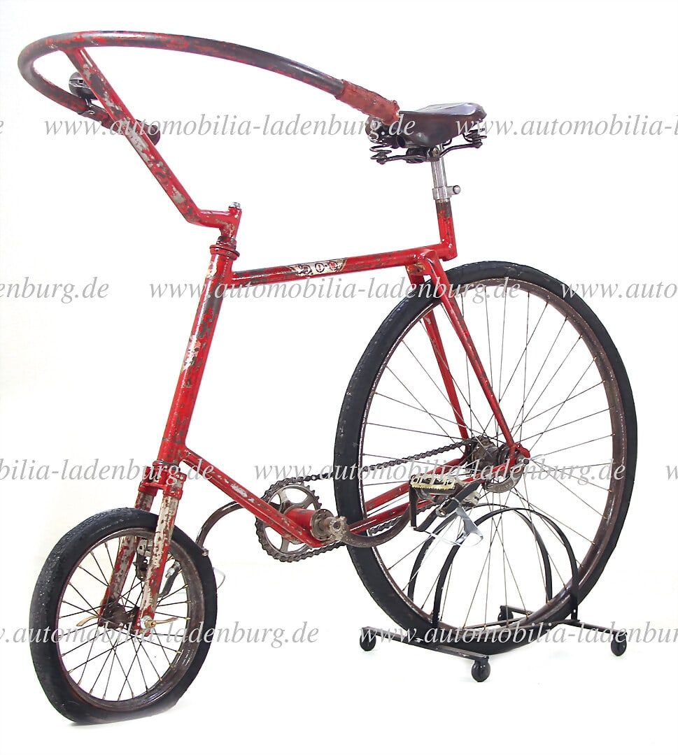 1929, Velocino Bicycle, with reversible handlebars that allow steering under the seat, frame: 1929, Velocino Bicycle, with reversible handlebars that allow steering under the seat, frame inscription "J-P-Bockstael", pedal hook, oval crank, Durex-Bielefeld coaster hub, Garma saddle from Magdebu