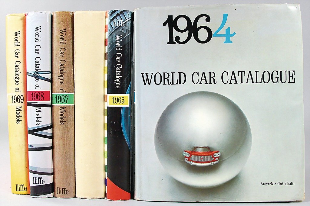 mixed lot of 6 catalogs, World Car Catalogue, in Englis: mixed lot of 6 catalogs, World Car Catalogue, in English, by D’Angelo, 1964, 65, 66, 67, 68 and 69, each with c. 650 pages, all with dust cover, good condition German Description Konv. 6 Kataloge, W