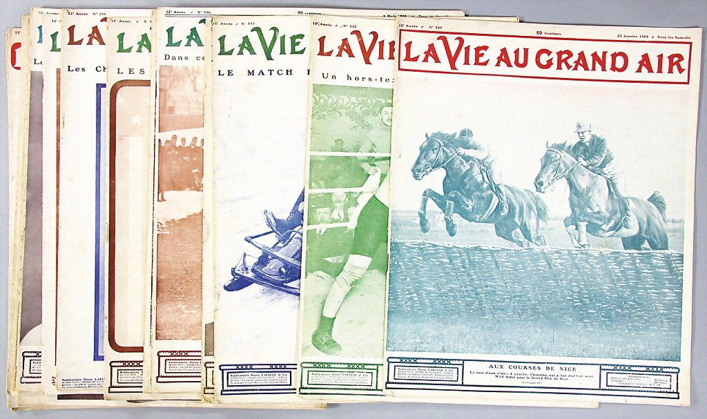 magazine "La Vie au Grand Air", year 1909, the issues N: magazine "La Vie au Grand Air", year 1909, the issues No. 540, 542, 543, 544, 546, 548, 550, 556, 563, 564, 581, 580, 584 and 585, and the issue 588, bicycle racing sport, motorbike racing, car sports