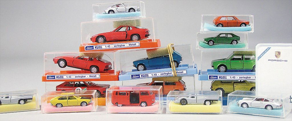 SCHUCO, mixed lot of 15 model cars, among them Porsche : SCHUCO, mixed lot of 15 model cars, among them Porsche 917, VW Golf LS, VW passenger van, VW Passat TS, Martini Porsche 917, VW Scirocco TS, Porsche 911, etc.; with card game, 50 years Porsche 1948-98