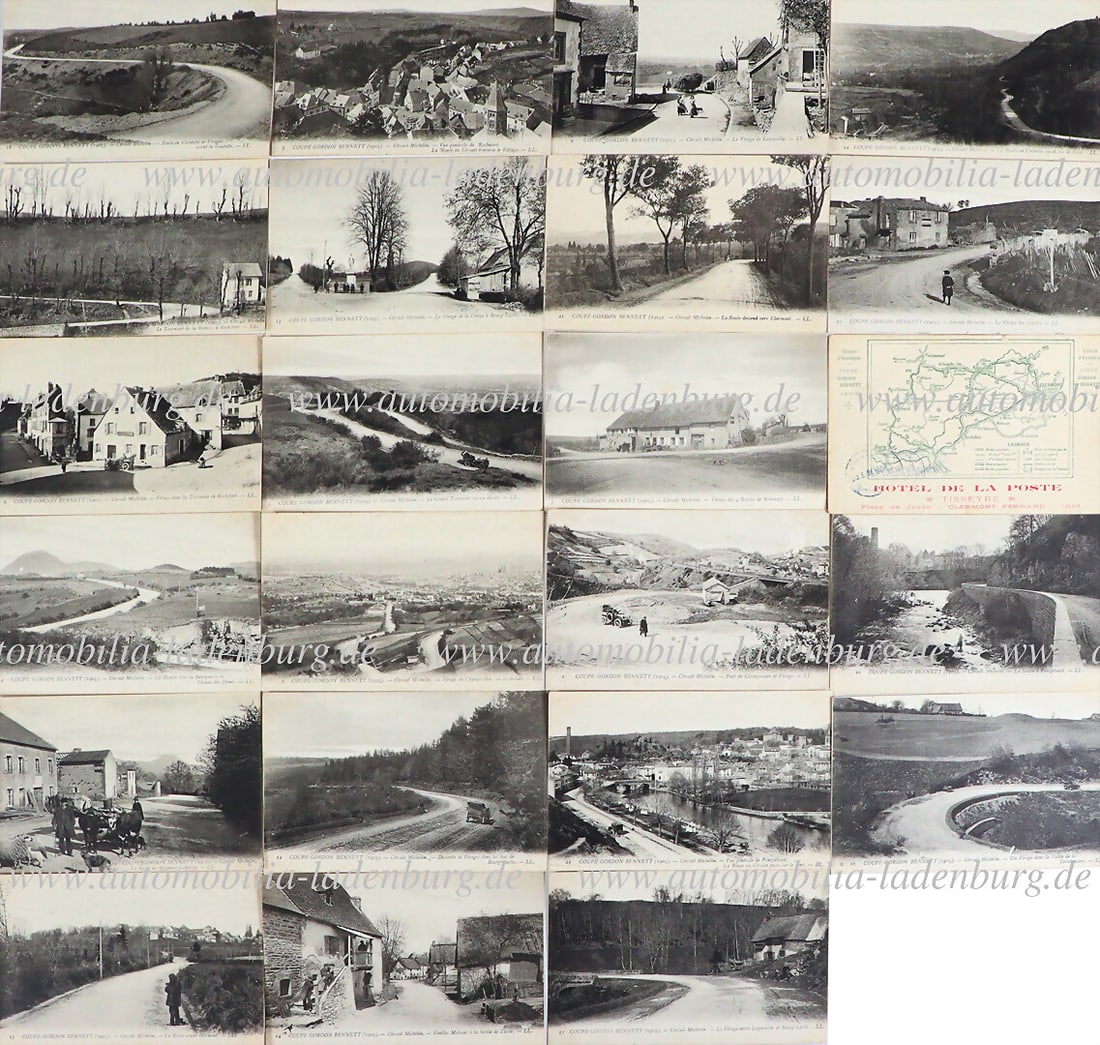 GORDON BENNETT Mixed lot of 23 b/w postcards Gordon Bennett race 1905, pictures "Circuit Michelin", (1 of 1)
