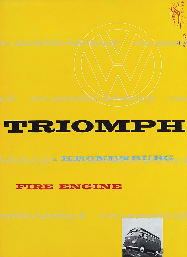 VOLKSWAGEN / KRONENBURG Folding brochure "Volkswagen Triomph a Kronenburg Fire Engine", 8 pages, (1 of 2)