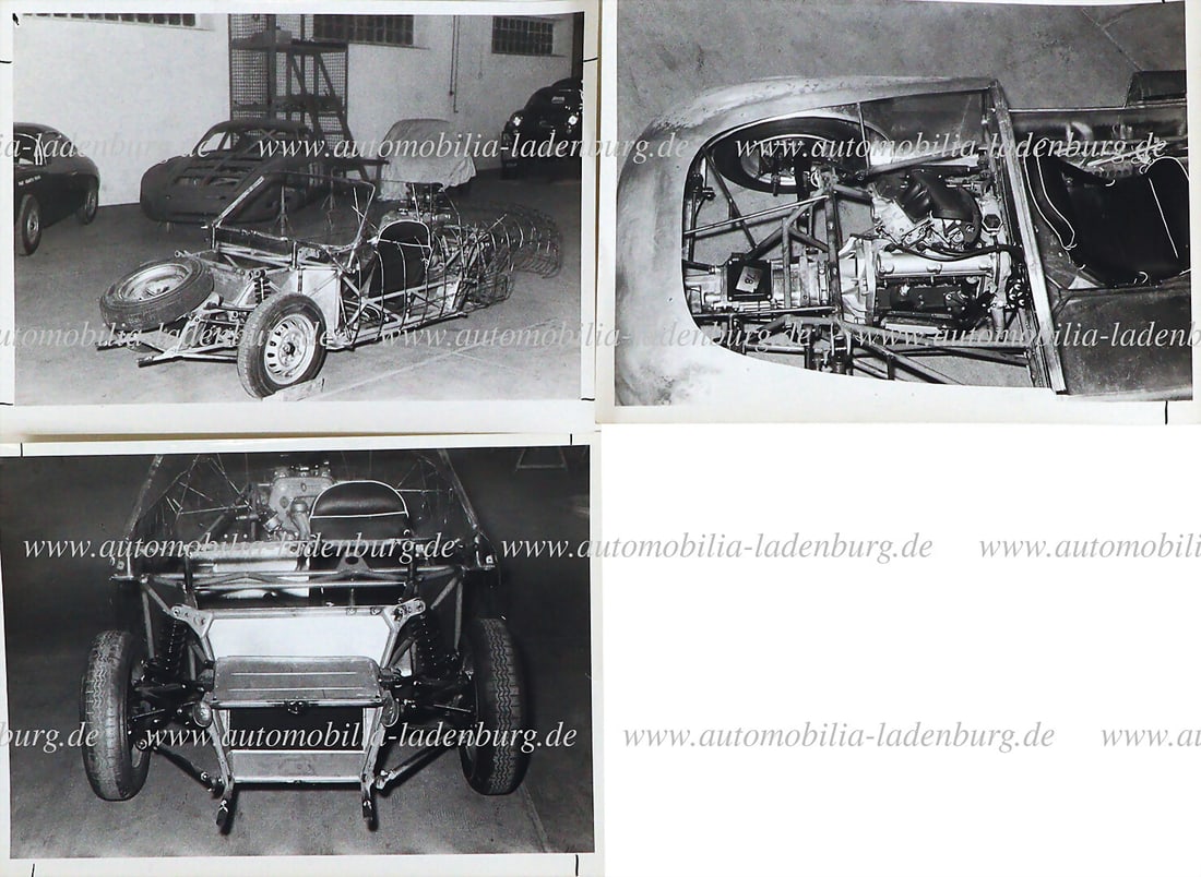 ABARTH Mixed lot of 3 original b/w photographs Abarth Tubolare Spyder, 13x18cm, stamped "Bernard (1 of 2)
