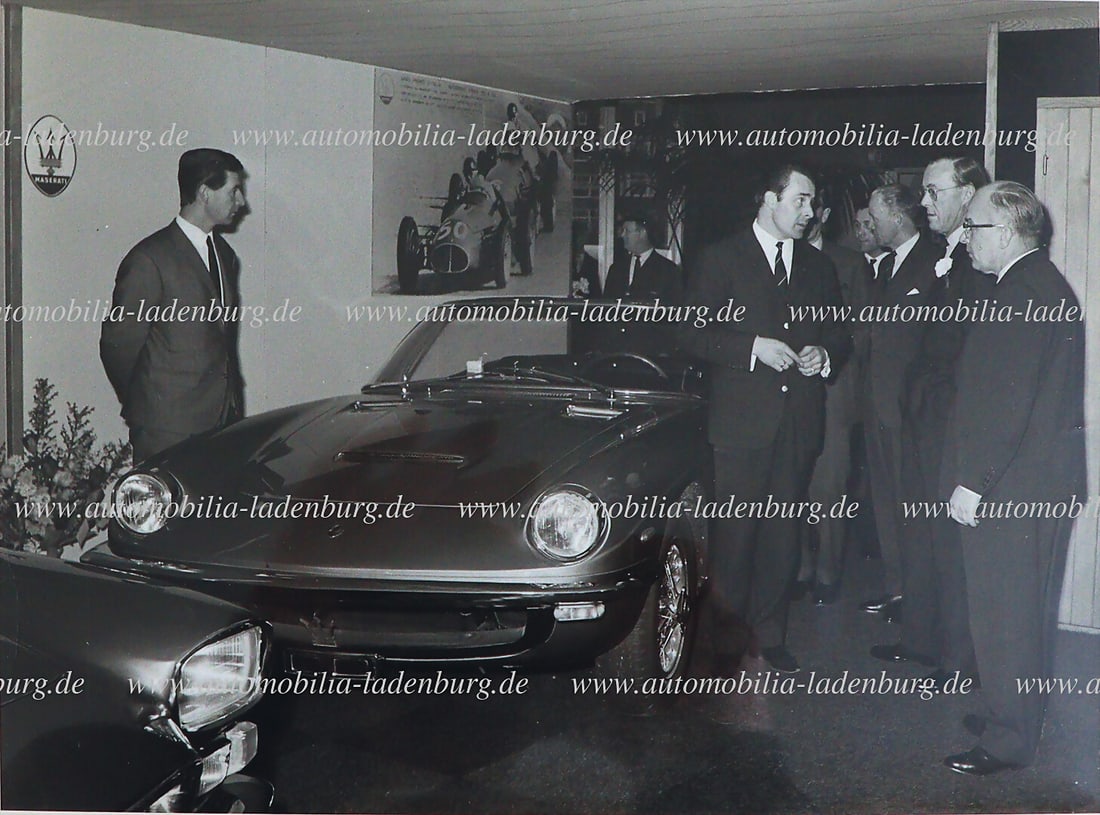 MASERATI Original b/w photograph of Prince Bernhard zur Lippe in conversation on a Maserati (1 of 2)