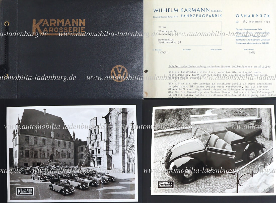 KARMANN BODYWORK Factory photo album with a total of 13 original b/w factory photos, VW Beetle (1 of 1)