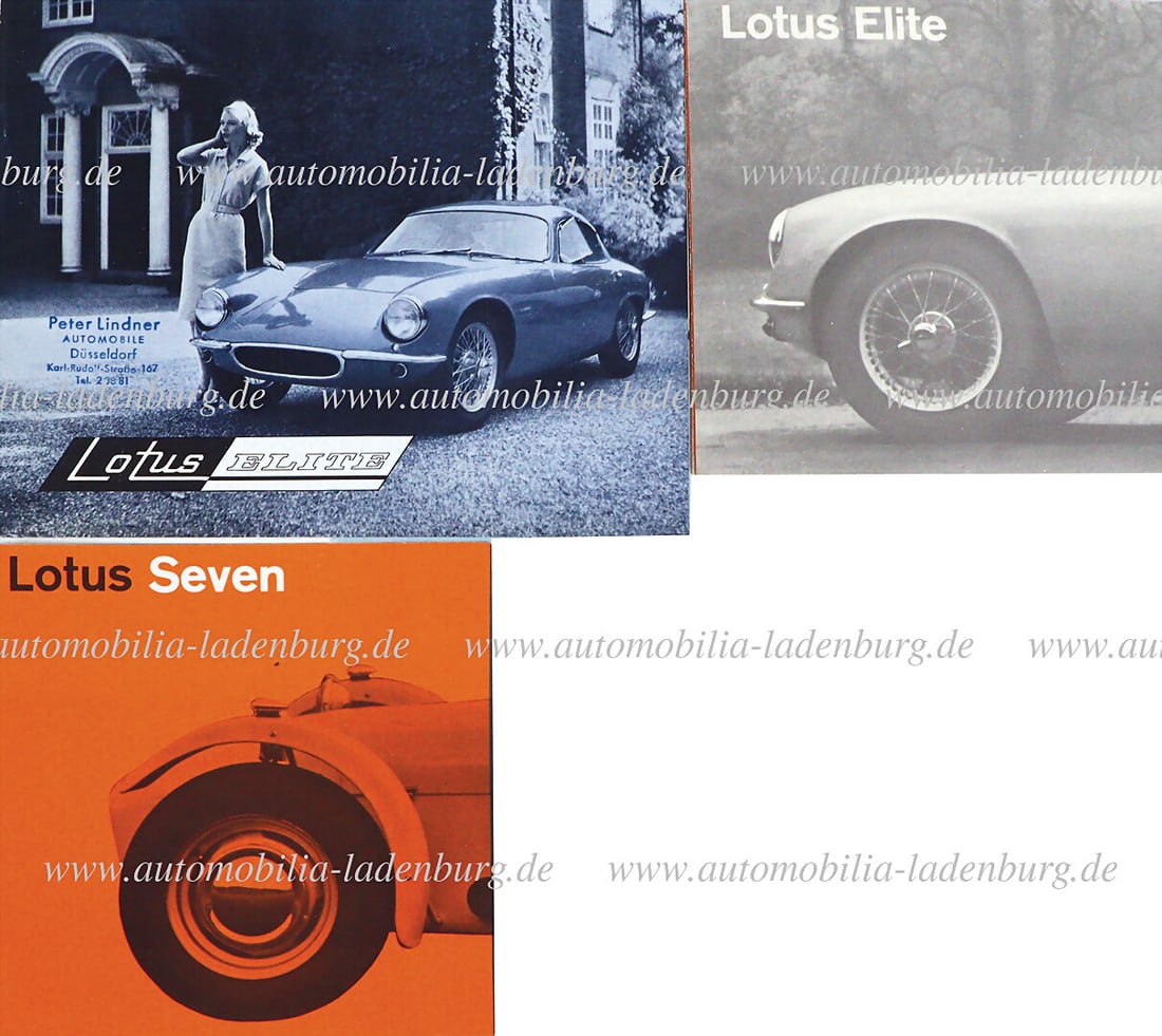 LOTUS Mixed lot of 3 pieces, including folding brochure Lotus Elite, (with dealer's stamp Peter (1 of 1)