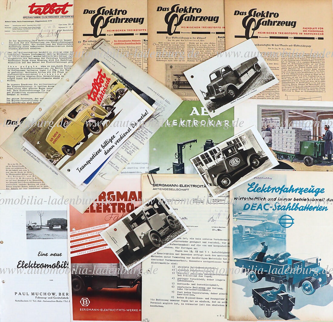 Mixed lot of more than 25 pieces, Electromobility of the 20s-30s, including 7 sales brochures (1 of 1)