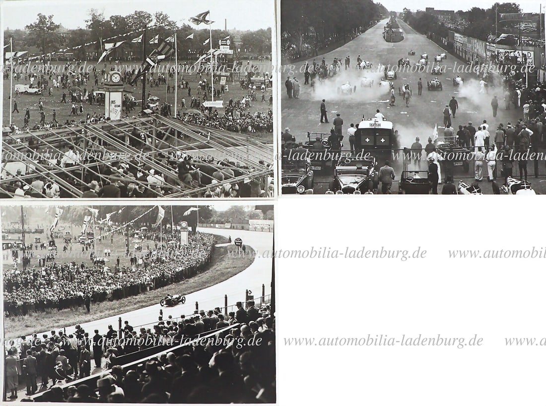 Mixed lot of 3 original b/w photographs (Alex Stöcker 1896-1962), AVUS race 1932, including: Mixed lot of 3 original b/w photographs (Alex Stöcker 1896-1962), AVUS race 1932, including starting scenes of the small class with the later winner Earl Howe; crowds..., 18x24cm German Descripti