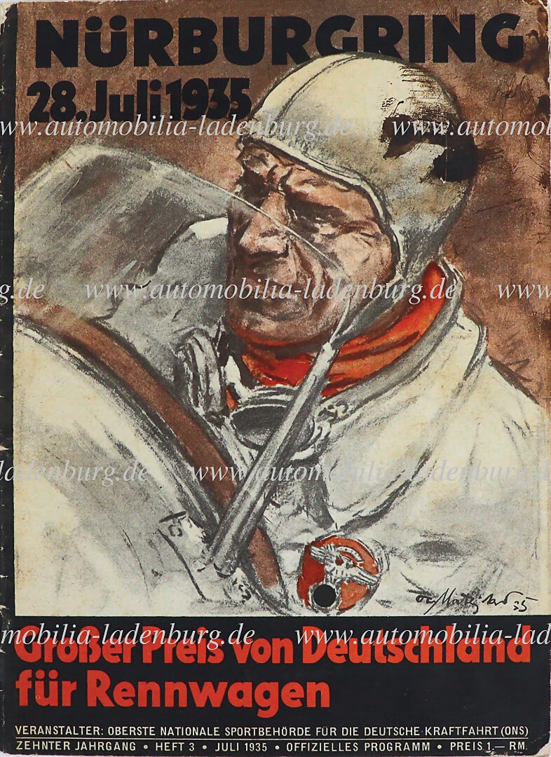 1935, program booklet Grand Prix of Germany for racing cars, Nürburgring 28.July 1935, inside (1 of 1)