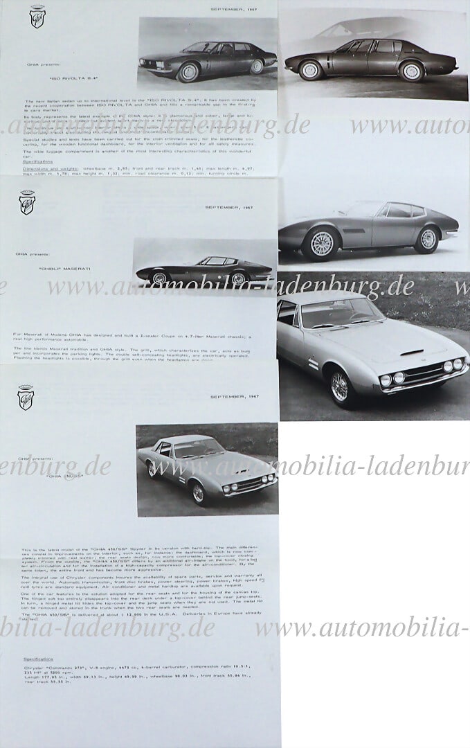 CARROZZERIA GHIA Mixed lot of 3 press releases Carrozzeria Ghia, including Ghia 450SS, Ghia Iso (1 of 1)