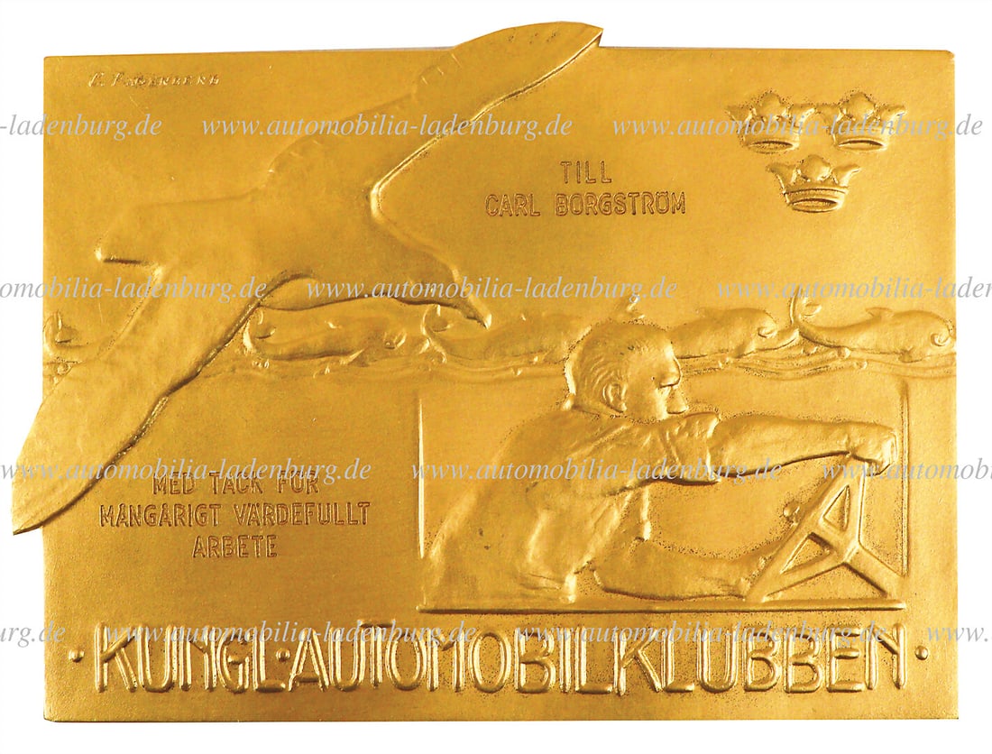 CARL BORGSTRÖM Badge of honor awarded by the Swedish Automobile Club to Carl Borgström: CARL BORGSTRÖM Badge of honor awarded by the Swedish Automobile Club to Carl Borgström (among others participant in the Rallye Automobile Monte Carlo 1931 on Delage), design "C.Fagerberg", 8