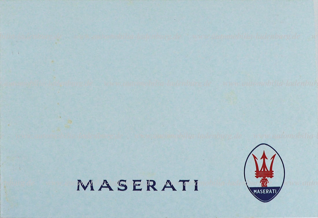 MASERATI 1959, sales catalog "Maserati 5000 GT", inside with 3 bound-in single pages, technical data: MASERATI 1959, sales catalog "Maserati 5000 GT", inside with 3 bound-in single pages, technical data in four languages, as well as a b/w photo of the car with chassis number 103.002 (first owner Reza 