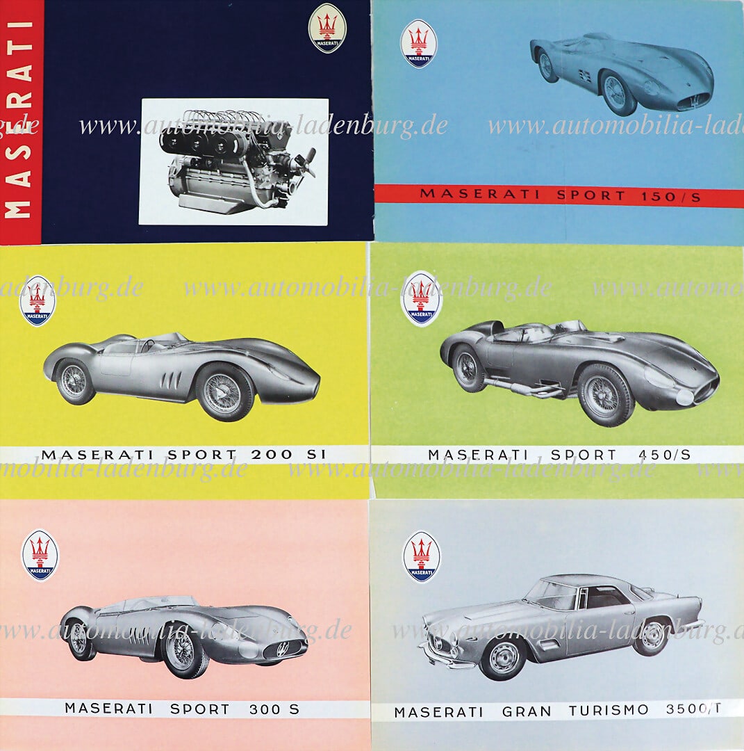 MASERATI Maserati sales folder with 5 brochures, technical data, including Maserati Sport 300S, (1 of 1)