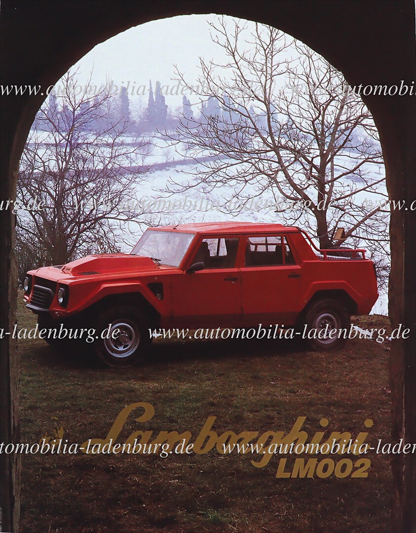 LAMBORGHINI Press report Lamborghini LM002, plus 4 pages of technical data, English text, and 2 (1 of 2)