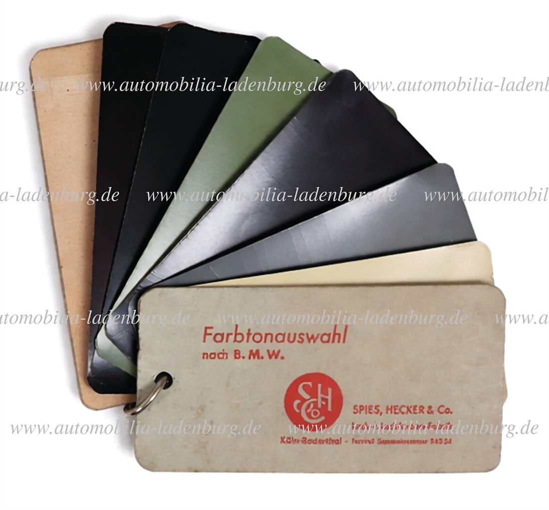 BMW 30s Spies, Hecker & Co lacquer sample card with a total of 6 lacquer samples, good condition (1 of 1)