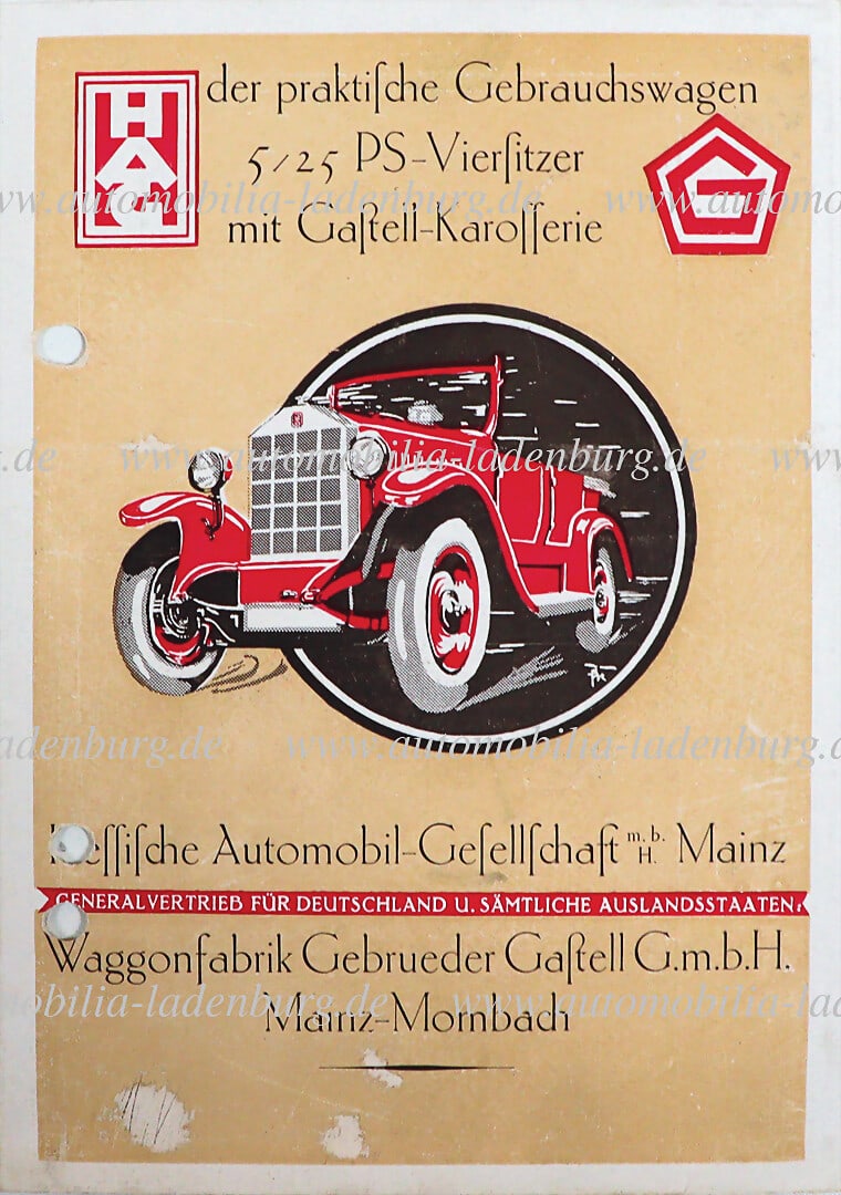 HESSIAN AUTOMOBILE COMPANY HAG 1922, folding brochure HAG "Der praktische Gebrauchswagen 5/25 PS (1 of 1)