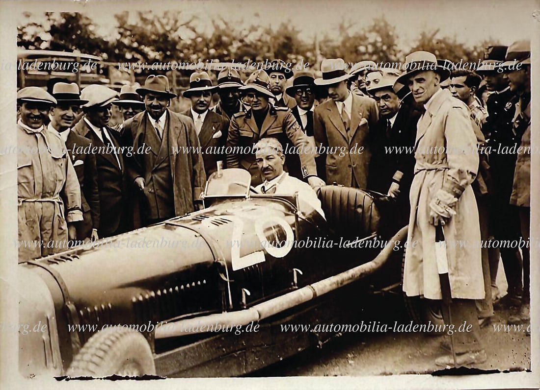 MASERATI original b/w photograph, Ernesto Maserati on Maserati Tipo 26, Rome 1928, Marshal Balbo can (1 of 2)