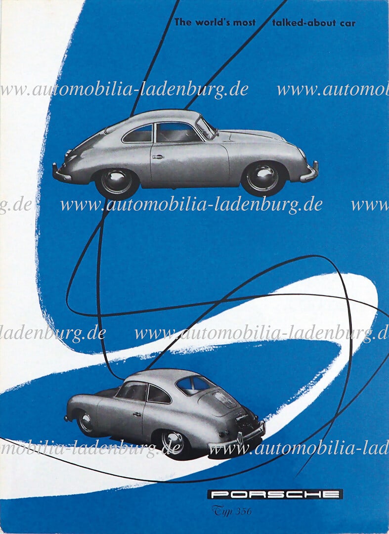 PORSCHE 1955, flyer "The world`s most talked about car" Porsche Type 356, English text, printed on (1 of 1)