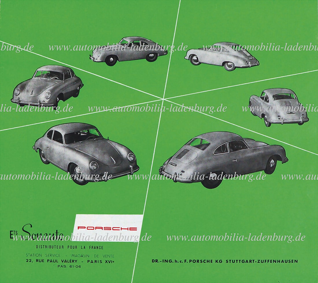 PORSCHE 1953, folding brochure Porsche 356 pre A, "Sonauto" dealer edition 8 pages French text, (1 of 1)