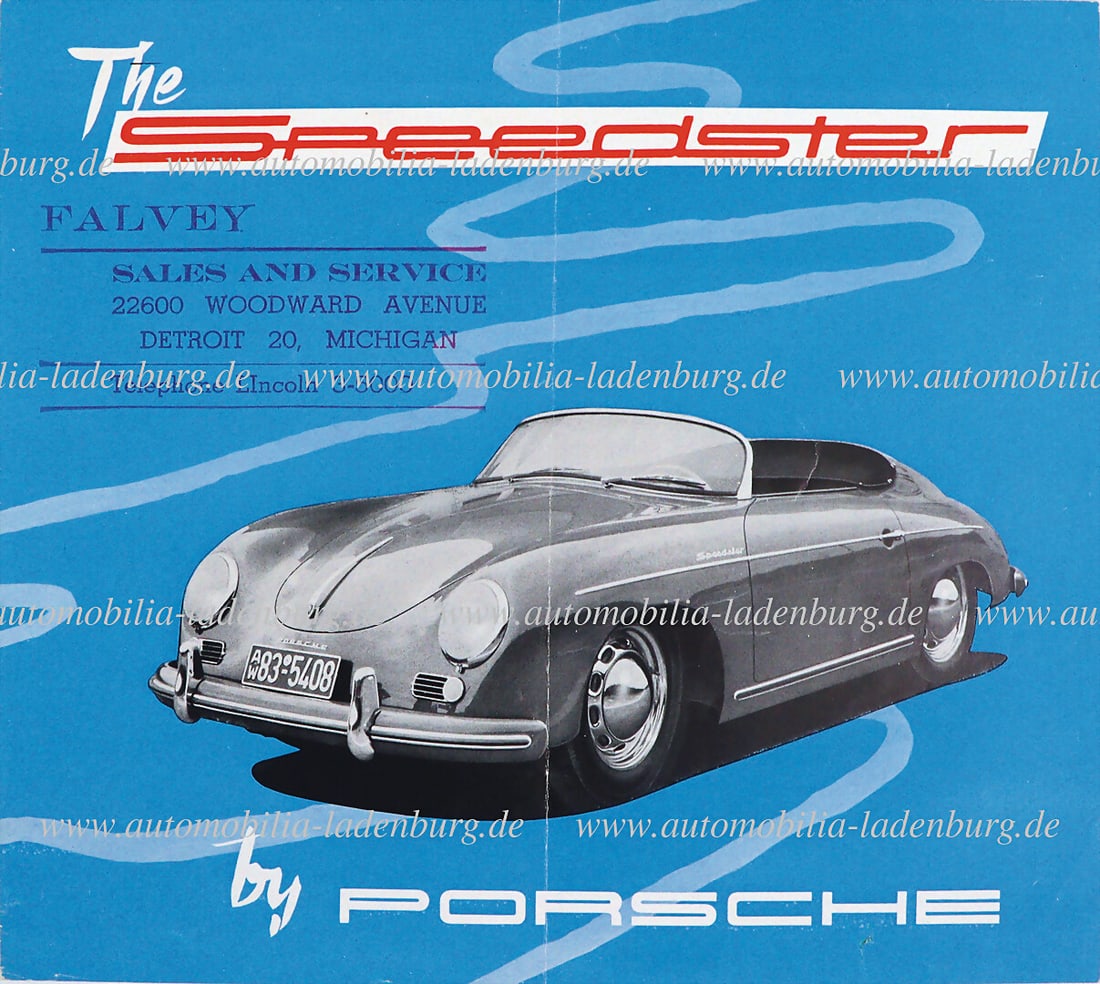 PORSCHE 1955, folding brochure Porsche 356 Speedster, 8 pages, English text, (1. 55. 8.), front side (1 of 1)