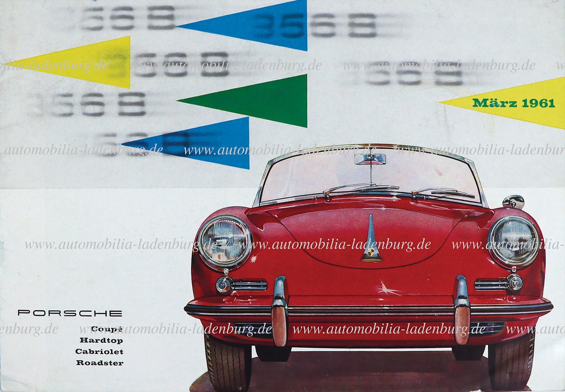 PORSCHE 1961, sales brochure Porsche 356B Coupe / Hardtop / Cabriolet / Roadster, 12 pages German: PORSCHE 1961, sales brochure Porsche 356B Coupe / Hardtop / Cabriolet / Roadster, 12 pages German text, (W22 6M 3.61), good condition German Description PORSCHE 1961, Verkaufsprospekt Porsche 356B Cou