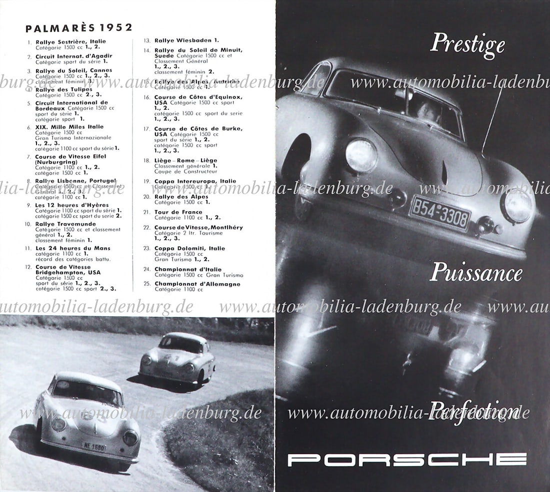 PORSCHE 1953 folding brochure Porsche 356 pre A, inside with technical data to i.a.: Engines 1.1 (1 of 1)