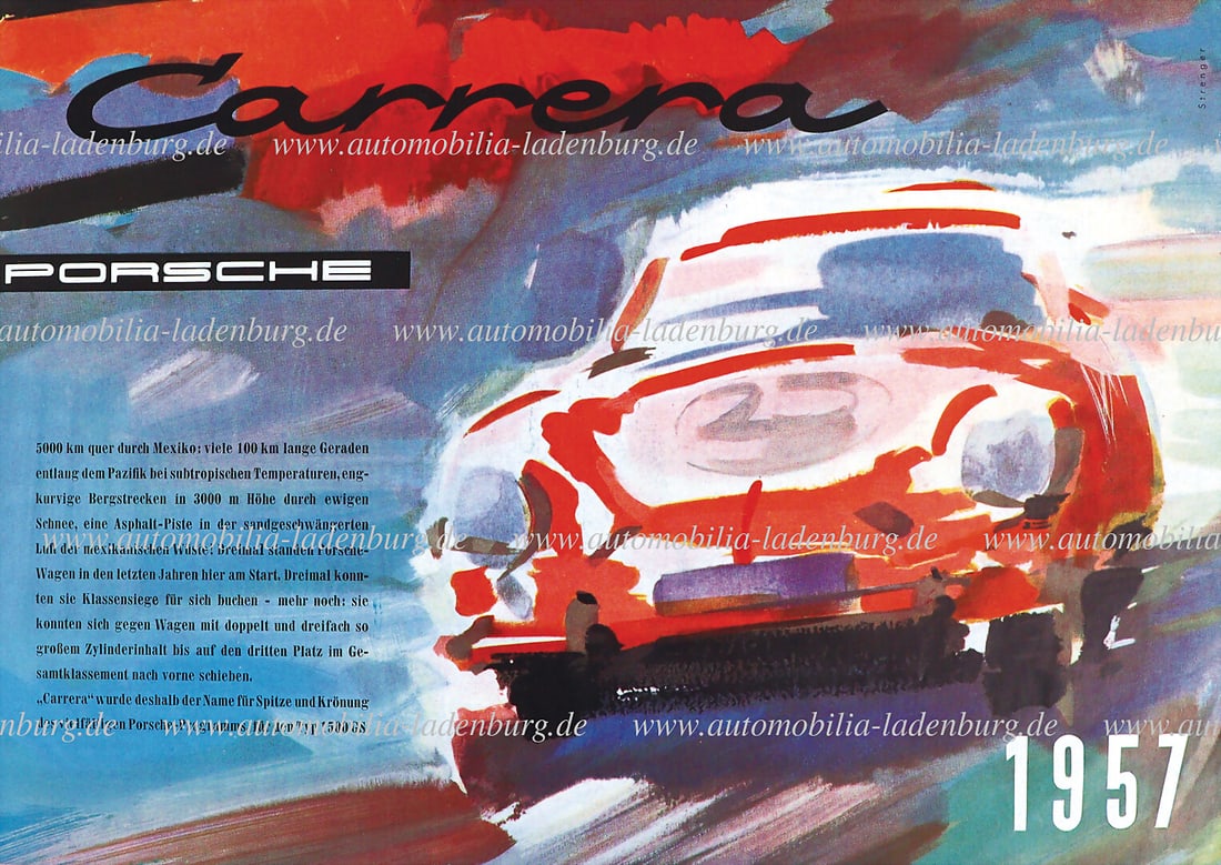 PORSCHE 1957, folding brochure Porsche Carrera 356 A/1500 GS de Luxe/Gran Tourismo, (IV.57), 4 pages (1 of 1)