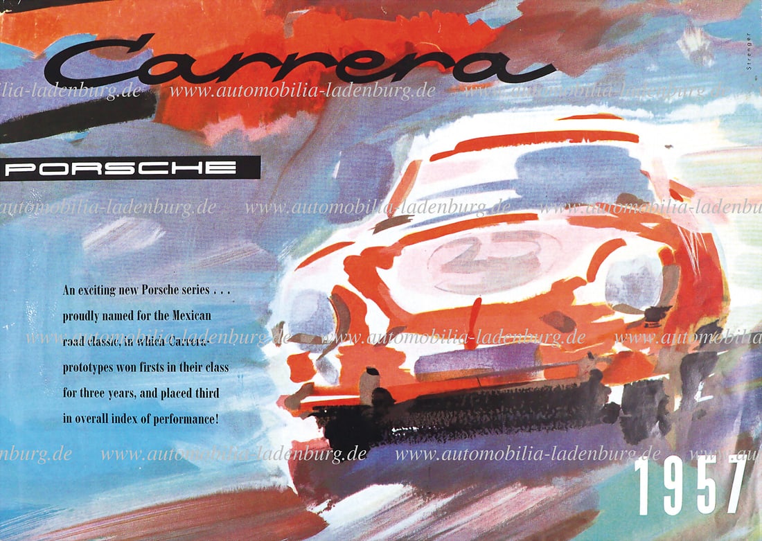 PORSCHE 1957, folding brochure Porsche Carrera 356 A/1500 GS de Luxe/Gran Tourismo, (June 57), 4: PORSCHE 1957, folding brochure Porsche Carrera 356 A/1500 GS de Luxe/Gran Tourismo, (June 57), 4 pages English text, (draft Strenger), good condition German Description PORSCHE 1957, Faltprospekt Pors