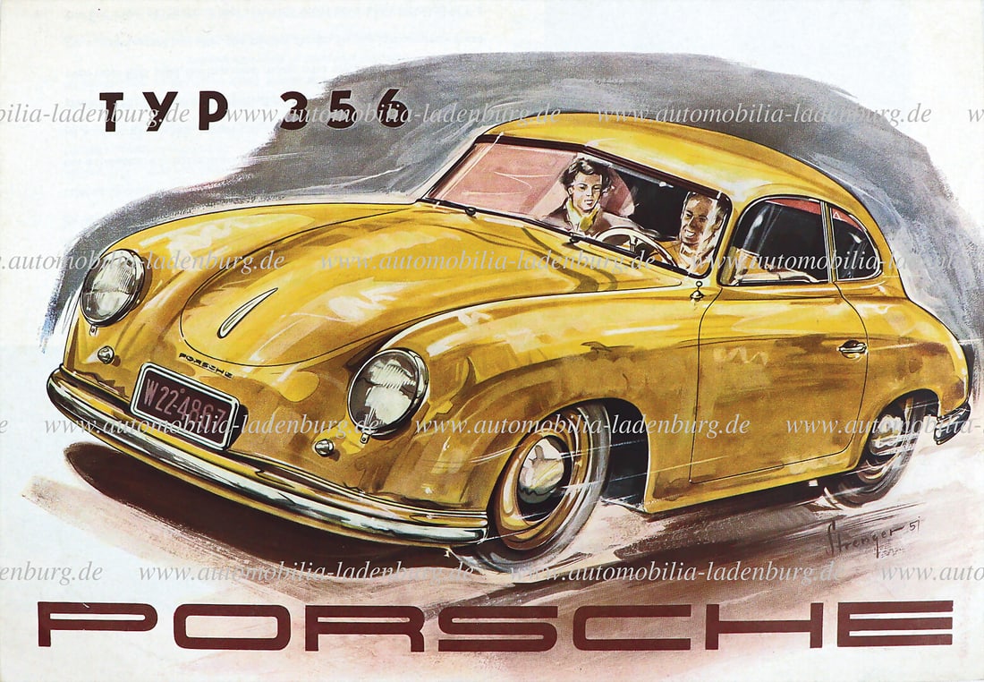 PORSCHE 1952, folding brochure Porsche 356 pre A, 8 pages English text, (draft Strenger), on the: PORSCHE 1952, folding brochure Porsche 356 pre A, 8 pages English text, (draft Strenger), on the back technical data engine 1.1 & 1.3 liter, good condition German Description PORSCHE 1952, Faltprospek