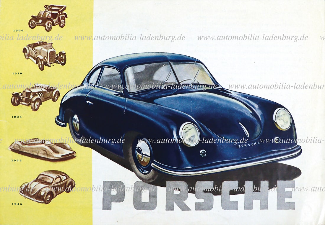 PORSCHE 1951, folding brochure Porsche 356 Pre A, 4 pages German text, (design Demar), good (1 of 1)