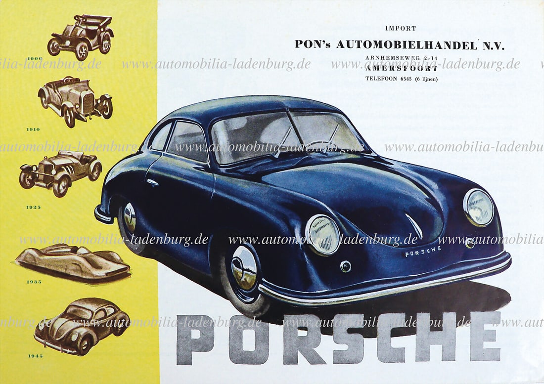 PORSCHE 1951, folding brochure Porsche 356 Pre A, 4 pages German text, (design Demar), "Pon`s (1 of 1)