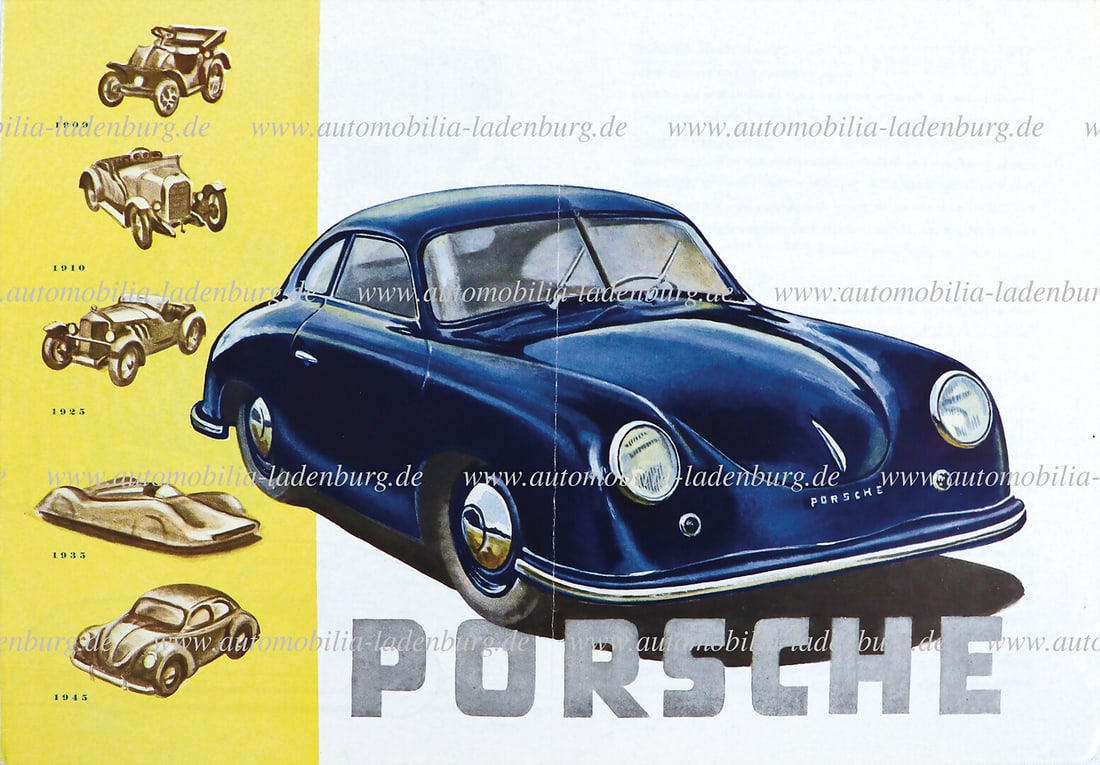 PORSCHE 1951, folding brochure Porsche 356 Pre A, 4 pages French text, (design Demar), fold mark in: PORSCHE 1951, folding brochure Porsche 356 Pre A, 4 pages French text, (design Demar), fold mark in the middle, good condition German Description PORSCHE 1951, Faltprospekt Porsche 356 Pre A, 4 Seiten